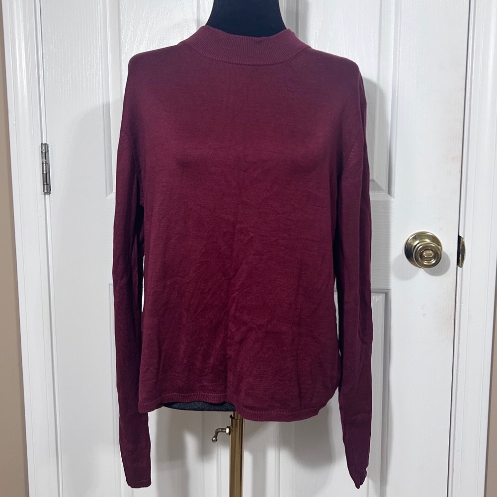 Draper's Essentials 100% Silk Knit Sweater 1X Burgundy Maroon Mock Neck
